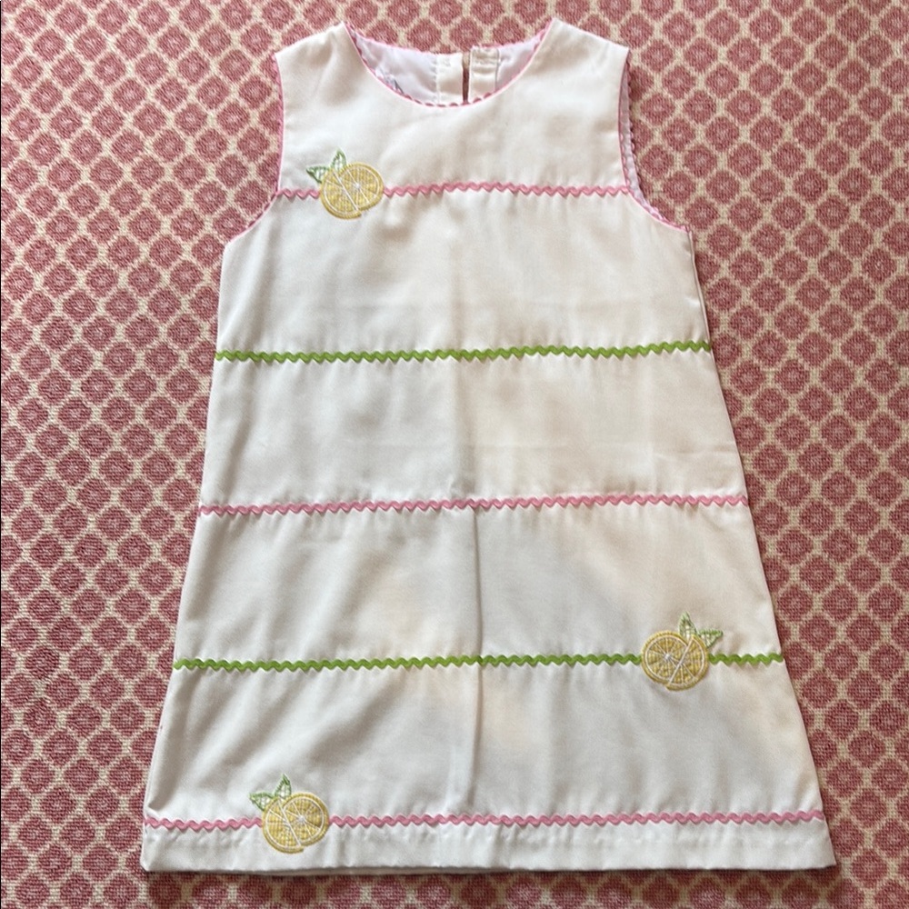 Little English White Dress with Pink and Green Accents